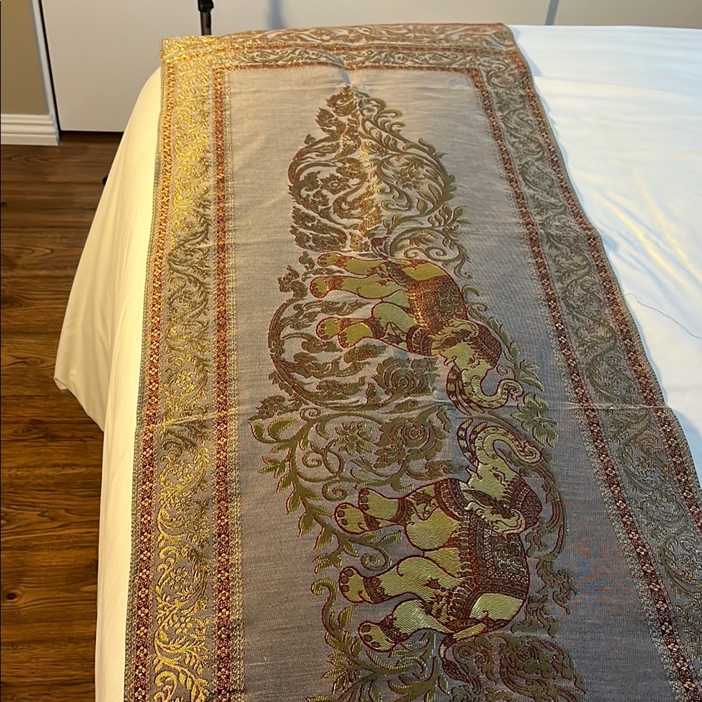 Elegant 6’ Elephant Tapestry Table Runner NWOT from floating market in Thailand